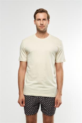 Açık Sarı Bisiklet Yaka Basic T-shirt