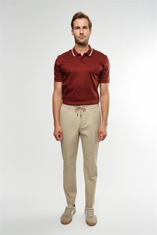 Belden Bağlamalı Bej Pantolon