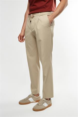 Belden Bağlamalı Bej Pantolon