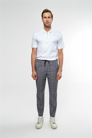 Belden Bağlamalı Kare Desen Pantolon