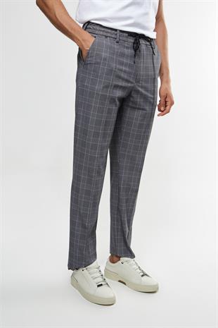 Belden Bağlamalı Kare Desen Pantolon
