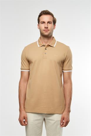 Beyaz Biye Detaylı Bej Polo Yaka T-shirt