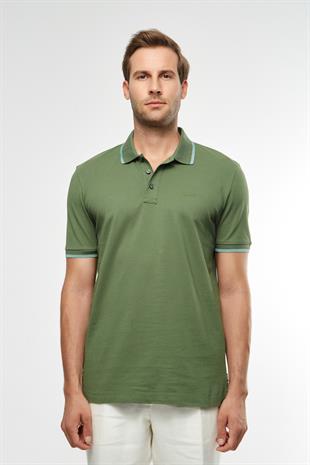 Beyaz Biye Detaylı Yeşil Polo Yaka T-shirt