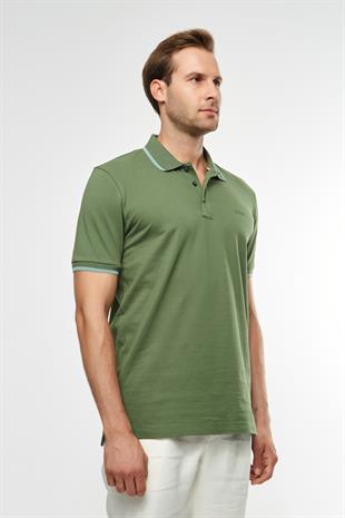 Beyaz Biye Detaylı Yeşil Polo Yaka T-shirt