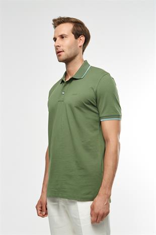 Beyaz Biye Detaylı Yeşil Polo Yaka T-shirt