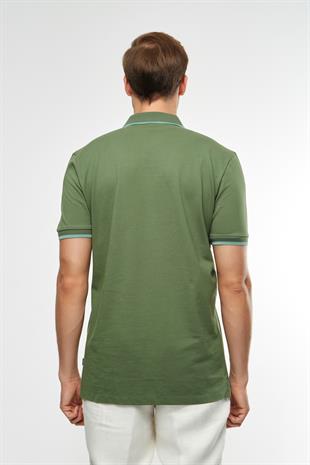 Beyaz Biye Detaylı Yeşil Polo Yaka T-shirt