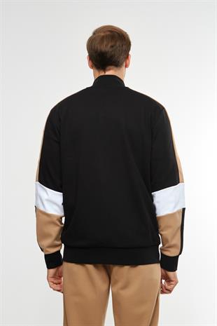 Blok Çizgili Fermuarlı Sweatshirt