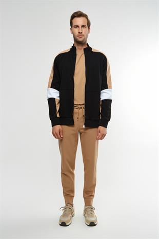 Blok Çizgili Fermuarlı Sweatshirt