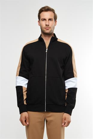Blok Çizgili Fermuarlı Sweatshirt