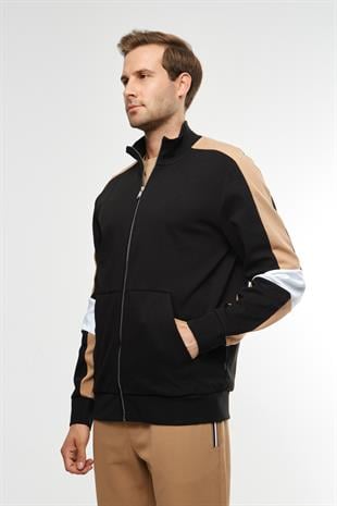 Blok Çizgili Fermuarlı Sweatshirt