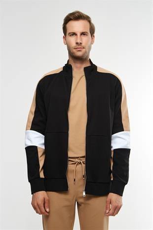 Blok Çizgili Fermuarlı Sweatshirt