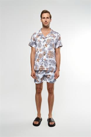 Floral Desen Beyaz Kısa Kollu Gömlek