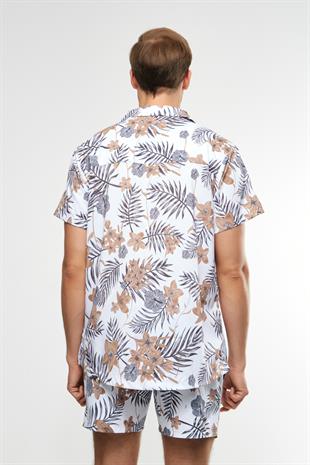 Floral Desen Beyaz Kısa Kollu Gömlek
