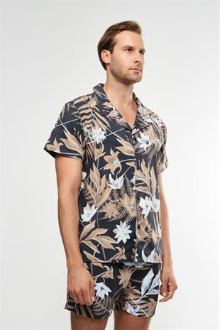 Floral Desen Kısa Kollu Gömlek