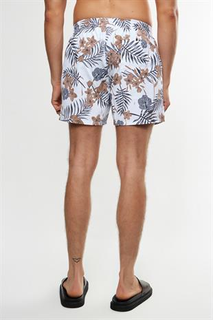 Floral Desenli Beyaz Şort Mayo