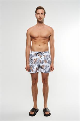 Floral Desenli Beyaz Şort Mayo