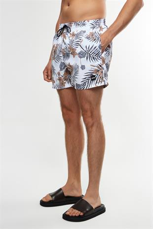 Floral Desenli Beyaz Şort Mayo