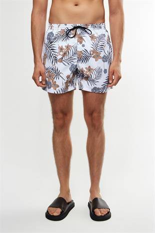 Floral Desenli Beyaz Şort Mayo