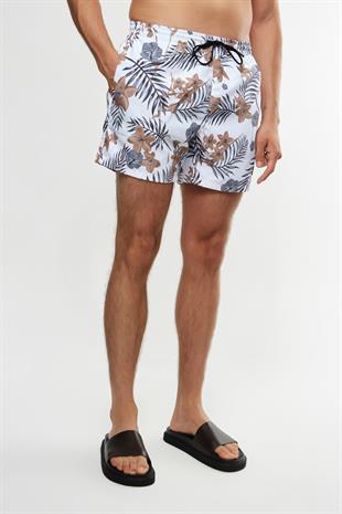 Floral Desenli Beyaz Şort Mayo