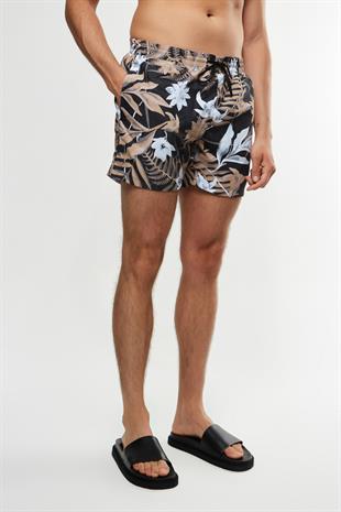 Floral Desenli Lacivert Şort Mayo