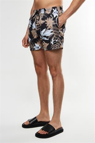 Floral Desenli Lacivert Şort Mayo