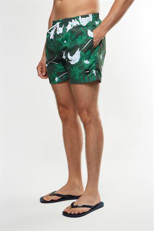 Floral Desenli Yeşil Şort Mayo