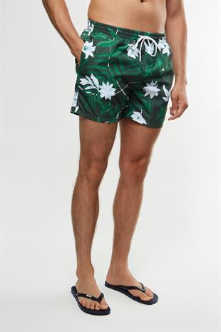 Floral Desenli Yeşil Şort Mayo