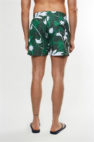 Floral Desenli Yeşil Şort Mayo