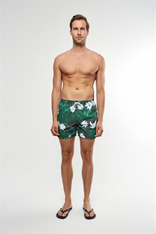 Floral Desenli Yeşil Şort Mayo