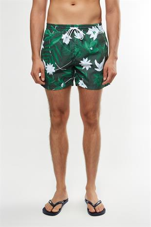 Floral Desenli Yeşil Şort Mayo