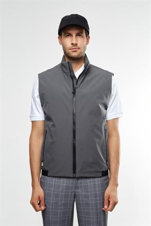 Gri Teknik Kumaşlı Puffer Yelek