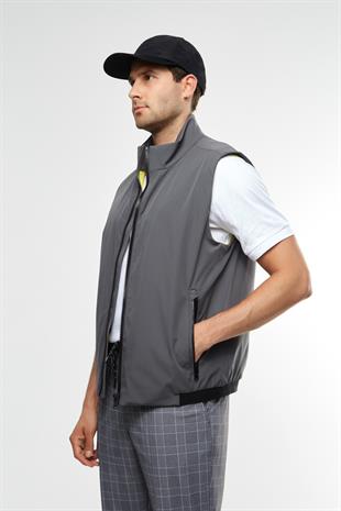 Gri Teknik Kumaşlı Puffer Yelek