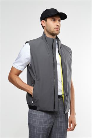 Gri Teknik Kumaşlı Puffer Yelek