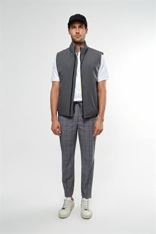 Gri Teknik Kumaşlı Puffer Yelek