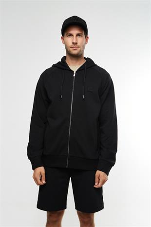 Logo Detay Siyah Fermuarlı Sweatshirt