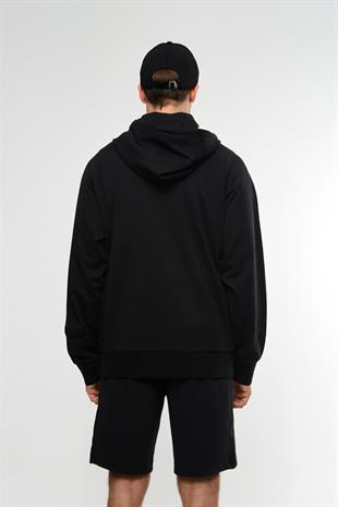 Logo Detay Siyah Fermuarlı Sweatshirt