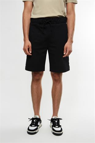 Siyah Düz Kesim Sport Şort