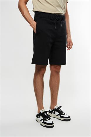 Siyah Düz Kesim Sport Şort