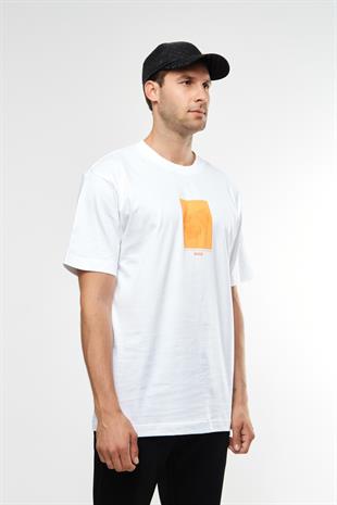 Turuncu Desenli Bisiklet Yaka T-shirt