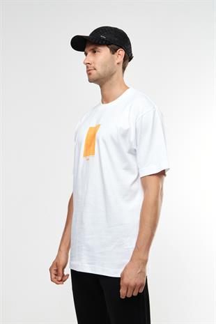 Turuncu Desenli Bisiklet Yaka T-shirt