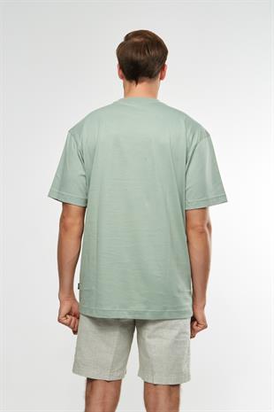 Yeşil Desenli Bisiklet Yaka T-shirt