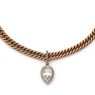Bold Drop Zirkon Damla Charm Altın Kaplama Zincir Kolye