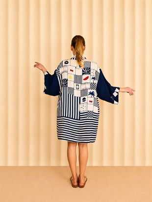 Lacivert Kısa Kimono