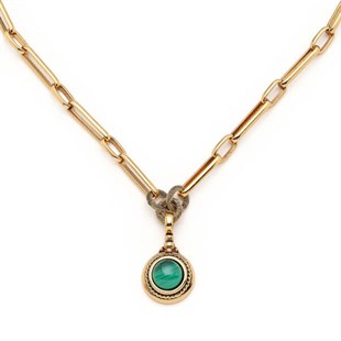 Malachite Doğaltaş Charm Altın Kaplama Zincir Kolye