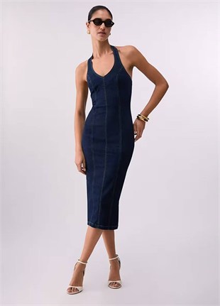 Denim Midi Elbise