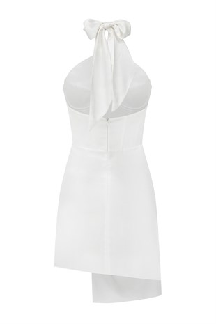 Halter Yaka Ekru Elbise