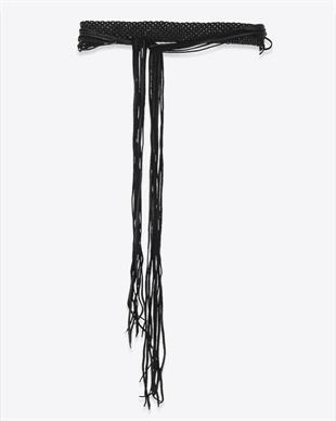 Siyah Püsküllü Deri Kemer