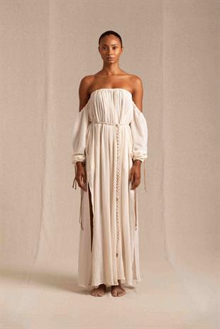 Straplez Omzu Açık Bohem Maxi Elbise