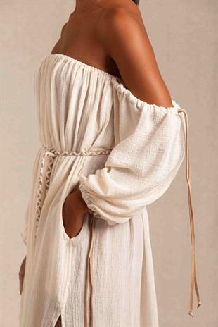 Straplez Omzu Açık Bohem Maxi Elbise