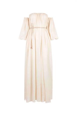 Straplez Omzu Açık Bohem Maxi Elbise